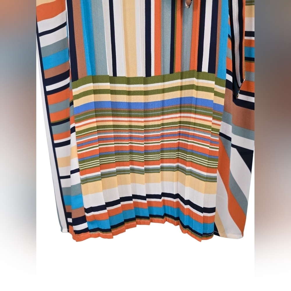 NY&C 7th Avenue Studio Striped Sleeveless Scarf Tie-Neck Blouse XL Flowy Pleated - Picture 3 of 9